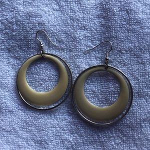 Silver and ivory double hoop metal earrings